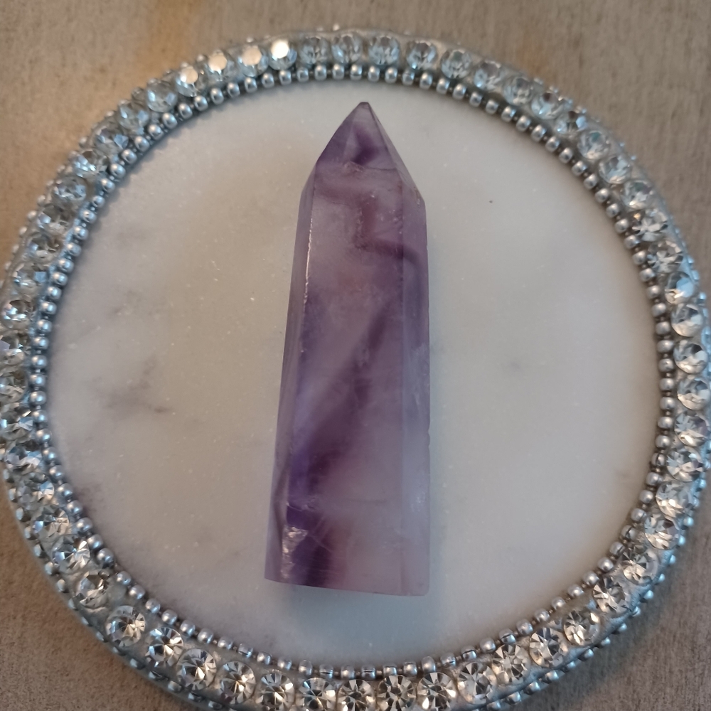 Purple Fluorite Crystal Point Obelisk Tower - Picture 6 of 8